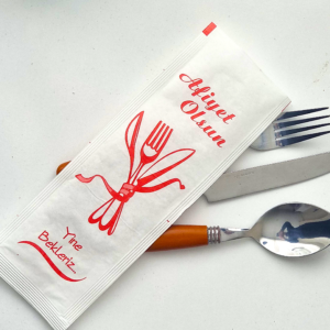 Çatal, Kaşık, Bıçak kılıfı Kuşe Afiyet olsun baskılı 100 adet