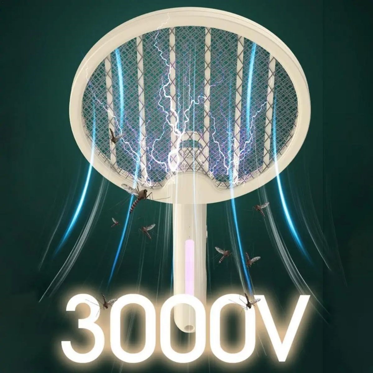 SELFTREND® Tenis Raketi Tipi Masaüstü Olabilen Gece Lambalı Sinek Kovucu,Öldürücü Raket - Görsel 2