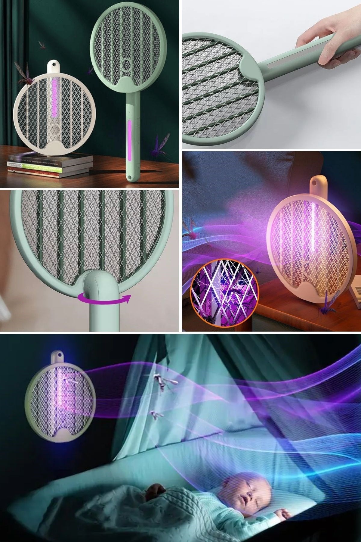 SELFTREND® Tenis Raketi Tipi Masaüstü Olabilen Gece Lambalı Sinek Kovucu,Öldürücü Raket - Görsel 6