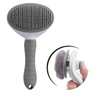 Selftrend® Kedi Köpek Tüy Toplayıcı Kendini Temizleyebilen Ergonomik Rahat Evcil Hayvan Tarağı Gri