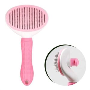 Selftrend® Kedi Köpek Tüy Toplayıcı Kendini Temizleyebilen Ergonomik Saplı Evcil Hayvan Tarağı Pembe