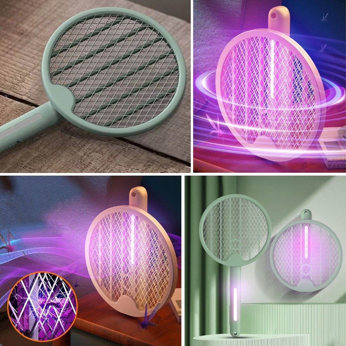 SELFTREND® Tenis Raketi Tipi Masaüstü Olabilen Gece Lambalı Sinek Kovucu,Öldürücü Raket - Görsel 3