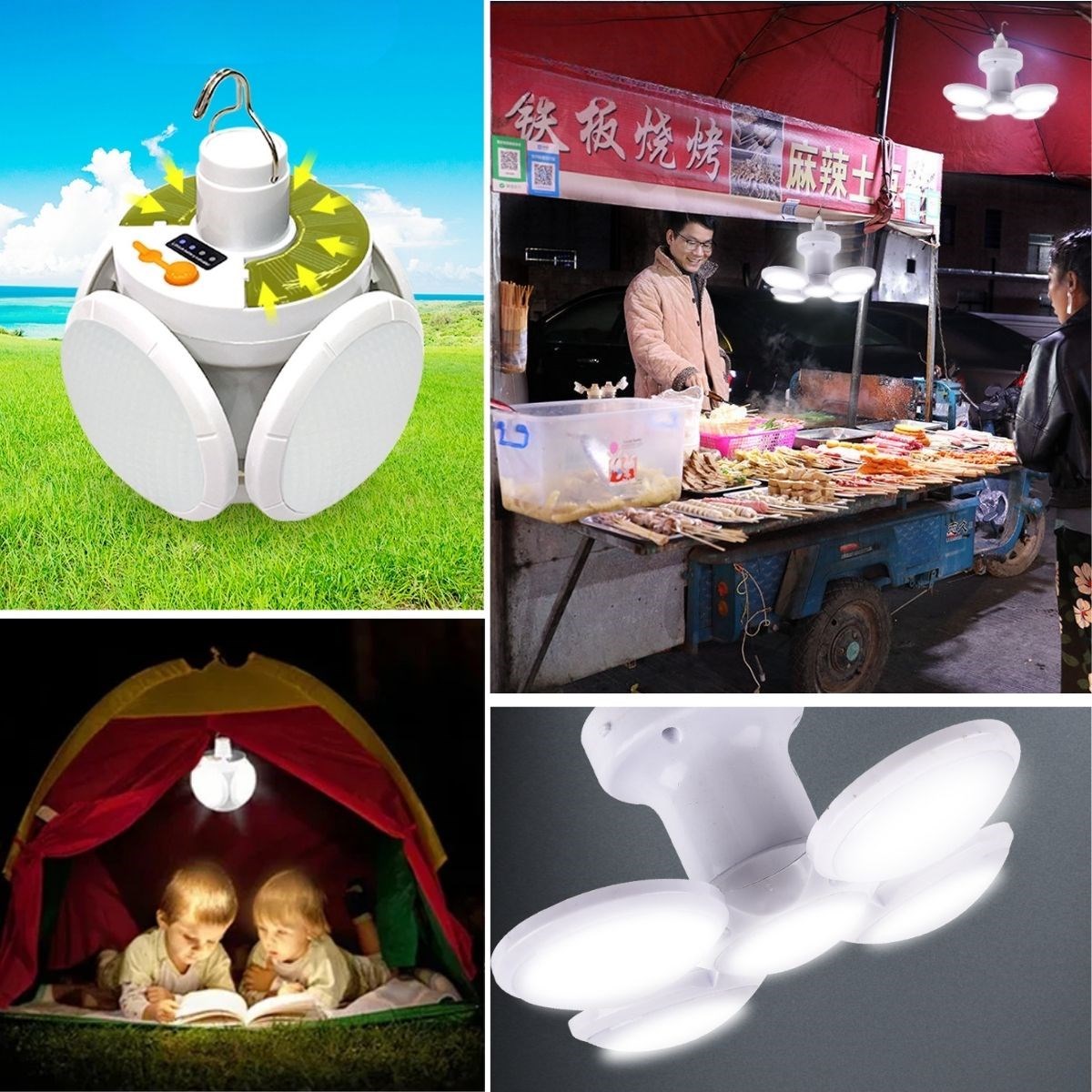 SELFTREND® 5 Led'li 3 Farklı Işık Modlu Açılıp Kapanabilir Led Kanatlı Güneş Enerjili Solar Aydınlatma Asılabilir Kamp Feneri