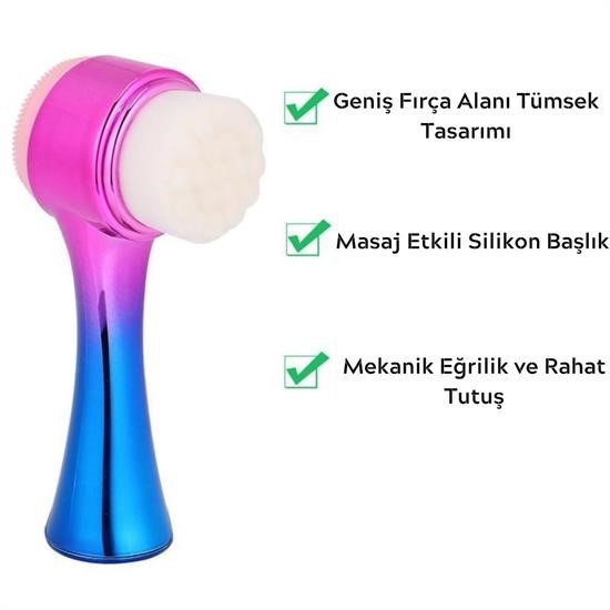SELFTREND® Çift İşlevli Renkli Cilt Yüz Temizleme Fırçası Peeling Masaj Etkili Gözenek Temizleyici Alet - Görsel 3