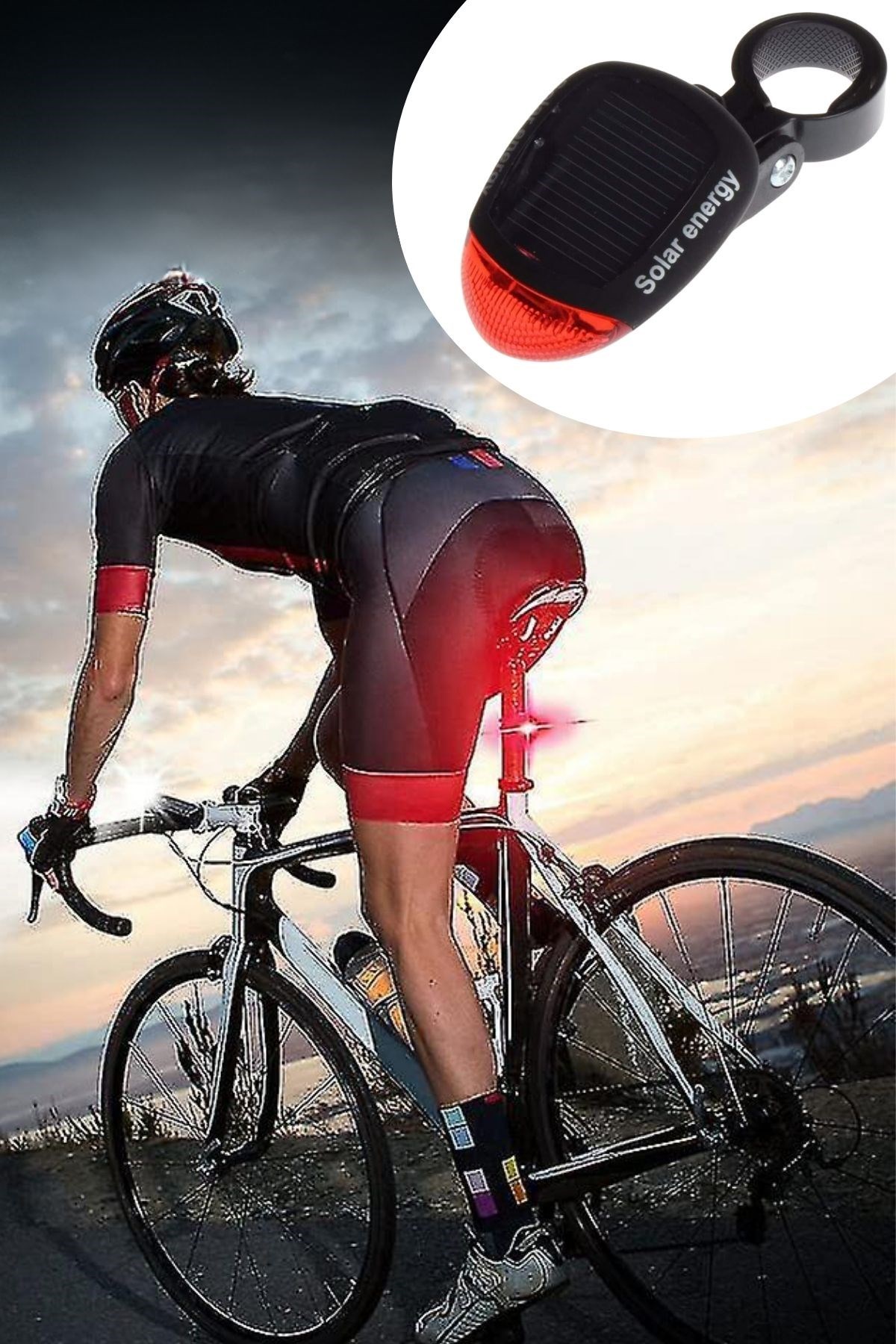 SELFTREND® LED Güneş Enerjisi ile Şarj Edilebilir Bisiklet Kuyruk Lambası Solar Bisiklet Lambası - Görsel 6