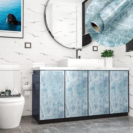 Selftrend® Mermer Desenli Masa Tezgah Mutfak Su Geçirmez Yapışkanlı Folyo Sticker Mavi 5x0,6m - Görsel 3